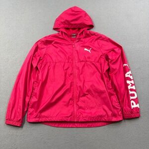 Puma Track Jacket Women's Large Pink Hooded Mesh Lined Windbreaker Activewear